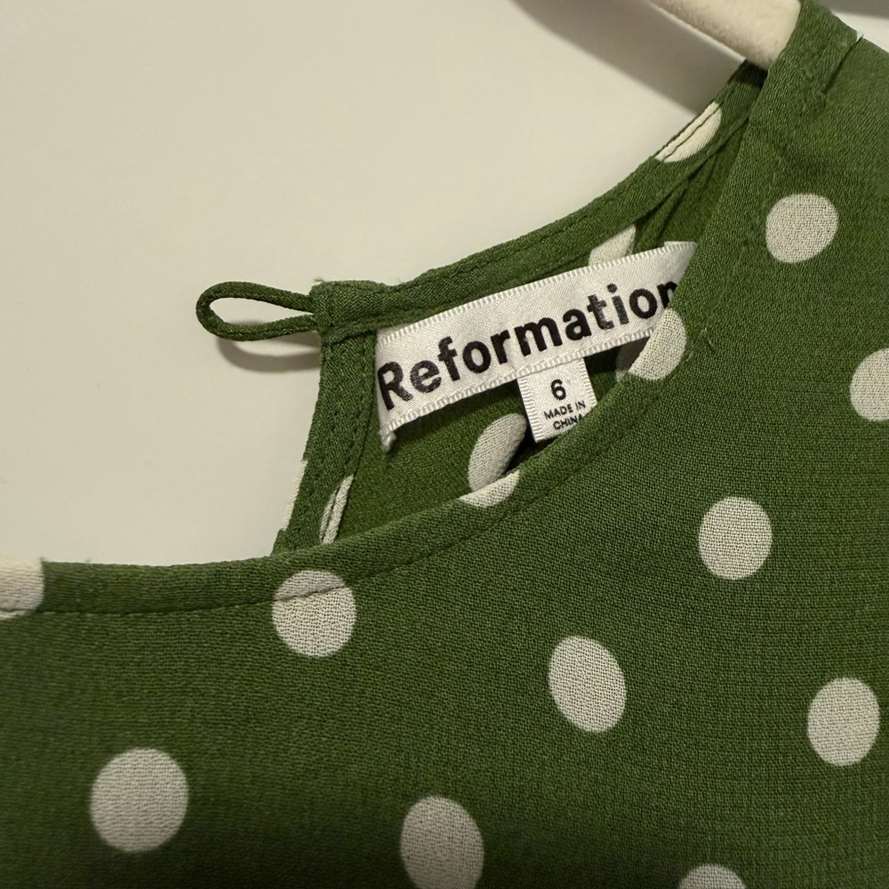Reformation Green Polka Dot Puff Sleeve Midi Dress - Picture 4 of 4